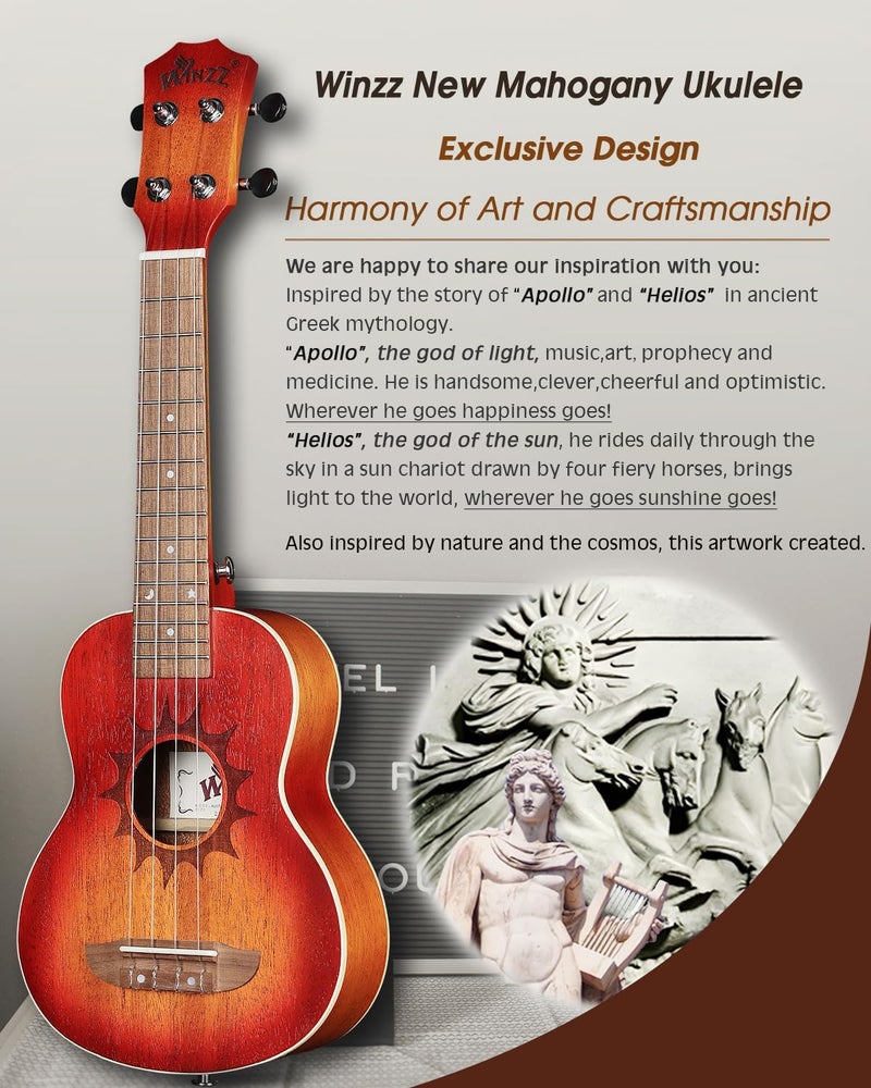 Winzz Soprano Ukulele for Kids and Adults Beginner, 21 Inch Mahogany Ukelele Starter Kit with Chord Chart and Capo, Unique Design Gifts - Image 2